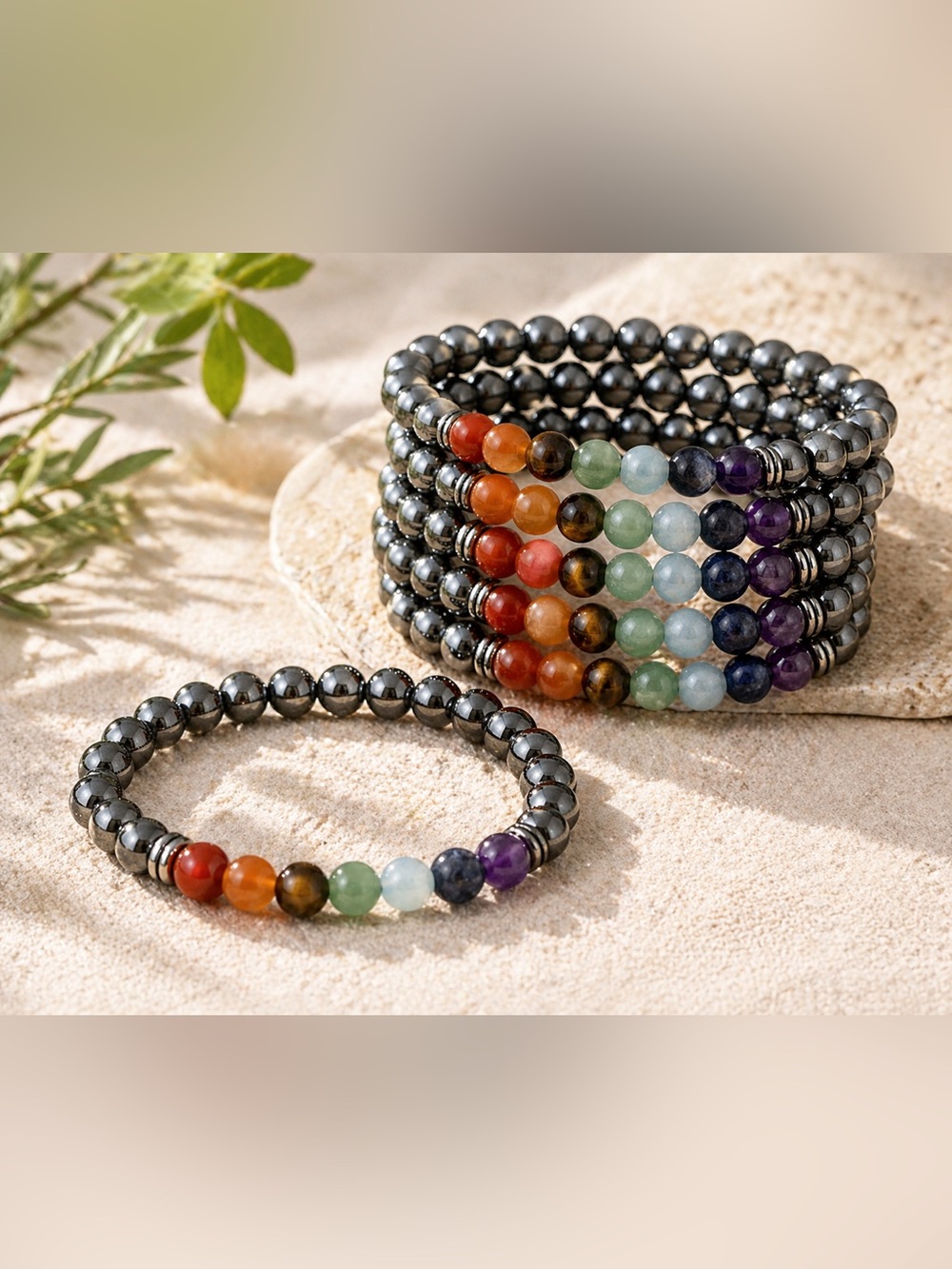 Multicolor Hematite Beaded Chakra Bracelet (1 per order)